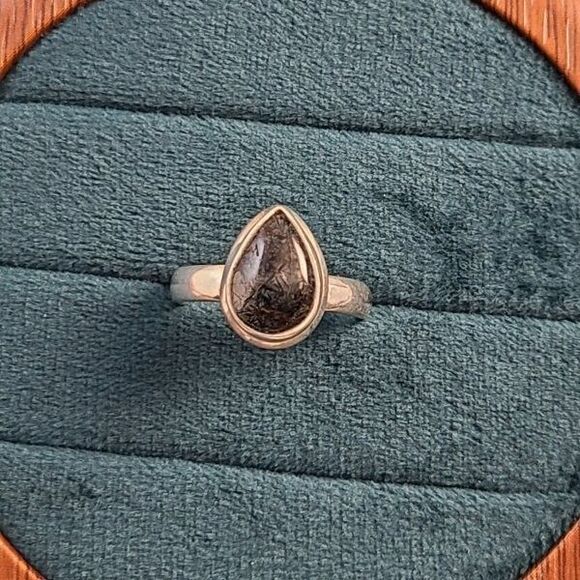 Rutilated Quartz Ring Size 7 | Sterling Silver Teardrop Gemstone Statement - Picture 3 of 8